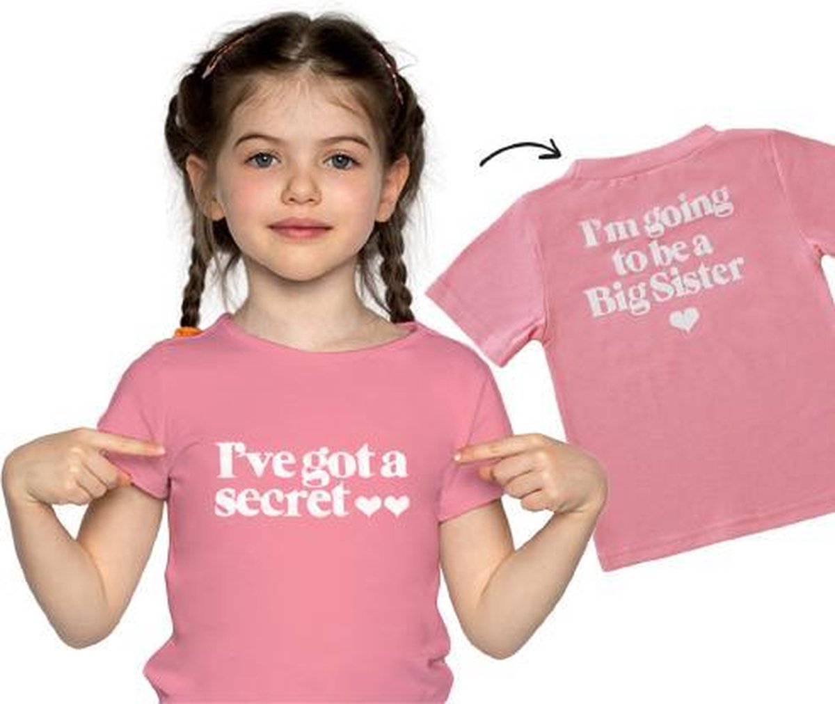 BIG SISTER T-shirt Roze | Grote zus shirt roze | Leeftijd ca. 1 – 2 jaar